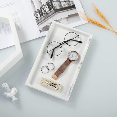 Підставка для ювелірних виробів Emibele Harz, підставка для ювелірних виробів для ванної кімнати, кухні, комода, місце для зберігання косметики, гелю для душу, серветок, парфумів, мила, рушників, шампуню, рослинного декору, середня - білий гравій, 25,5 x 