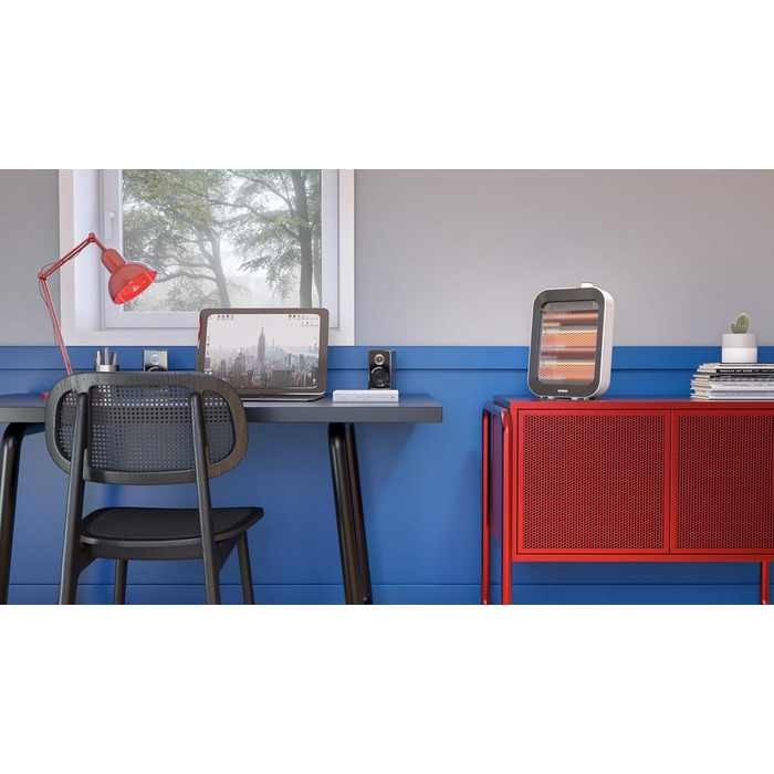 Інфрачервоний обігрівач з кварцовими лампами, до 800 Вт, миттєвий та рівномірний нагрів, захист від перекидання, тонкий дизайн з ручкою для перенесення, чорний Quarzia Slim Black