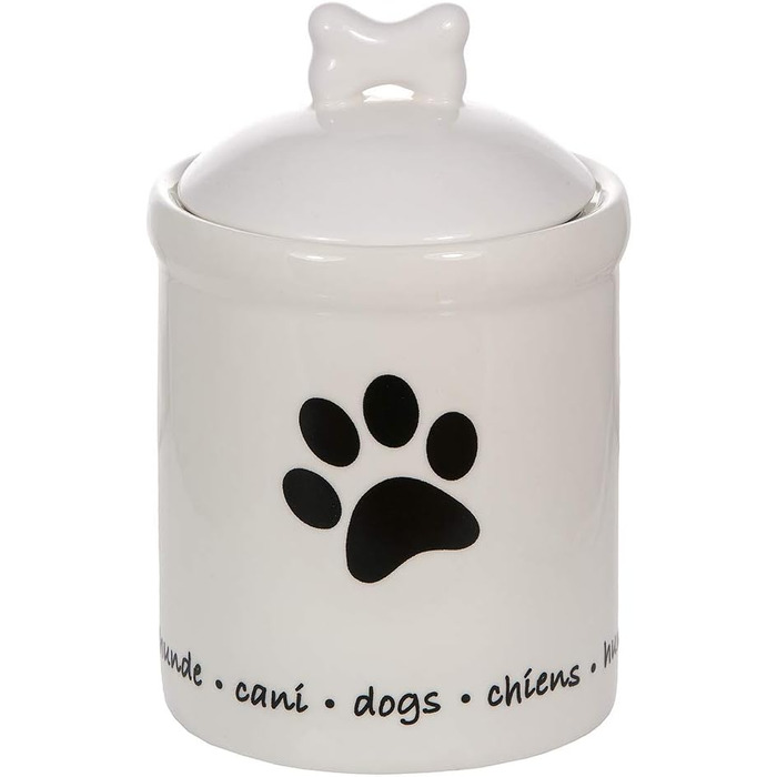 Керамічна банка для печива Spotted Dog Gift Company з герметичною кришкою - банка для ласощів для собак, універсальний контейнер для зберігання ласощів, печива, мотив відбитка лапи собаки, подарунок для власників собак, білий
