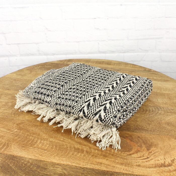 Декоративна ковдра, Чорно-бежева ковдра з візерунком, 100 бавовна, 150 x 125 см, Ковдра з бахромою, Клітка, Ковдра для дивана, Дизайнерська ковдра, Вовняна ковдра, Дорожня ковдра, 85198