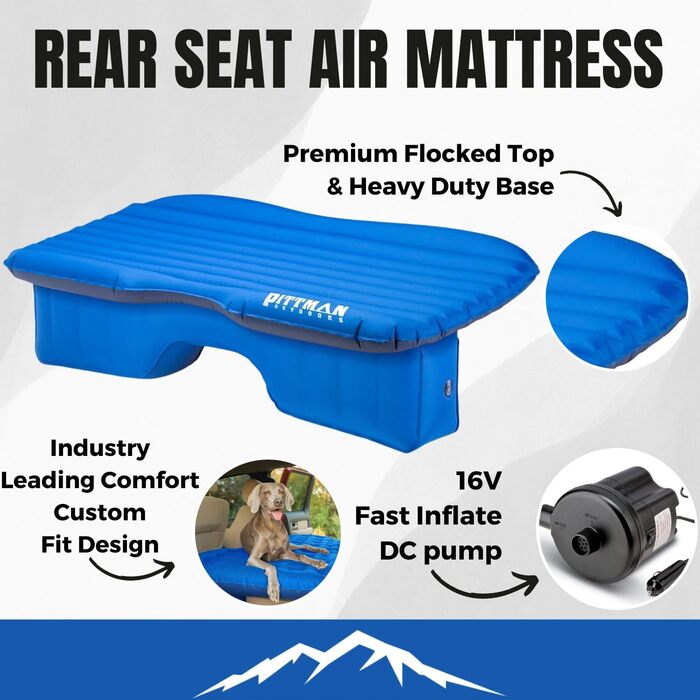 Надувний тканинний матрац Pittman Outdoors AirBedz PPI-BLU-TRKMAT для заднього сидіння, довжина 1,5 м, підходить для великих вантажівок та позашляховиків, синій