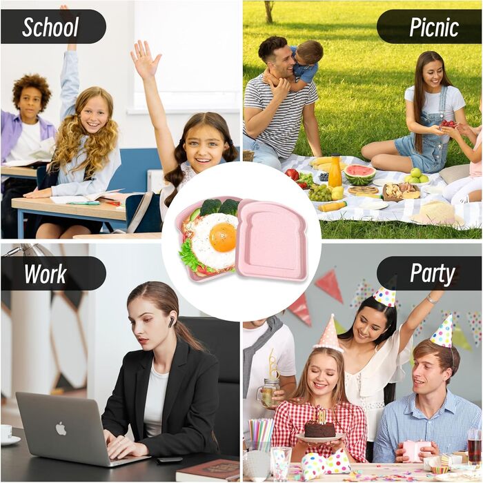 Набір з 4 контейнерів для сендвічів прямокутної форми, пластикові, для приготування, мікрохвильової печі та посудомийної машини, 12,5 x 12 x 3,5 см, рожевий, блакитний, зелений, бежевий