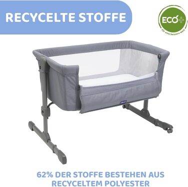 Дитяче ліжечко Chicco Next2Me Essential для новонароджених, приліжкове ліжечко, сумісне з різними ліжками, регульована висота, гарна циркуляція повітря, матрац і сумка в комплекті, 0-6 місяців, сірий колір