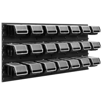 Система зберігання в майстерні 78 x 39 см 21 коробка Настінна полиця зі штабелюваними коробками - Надзвичайно міцні стінові панелі, стійка для інструментів, полиця для зберігання в гаражі (Чорна)