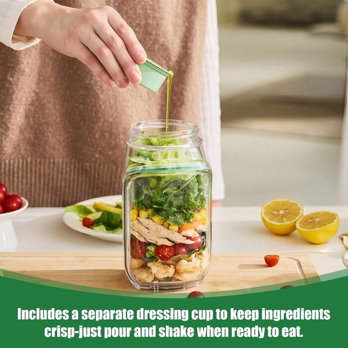 Салатник для виносу, коробка для салату, ланч-бокс для збереження свіжості з контейнером для заправки, герметична коробка для салату, розділення вологого/сухого, вертикальні шари, контейнер для приготування їжі з позначками ваги