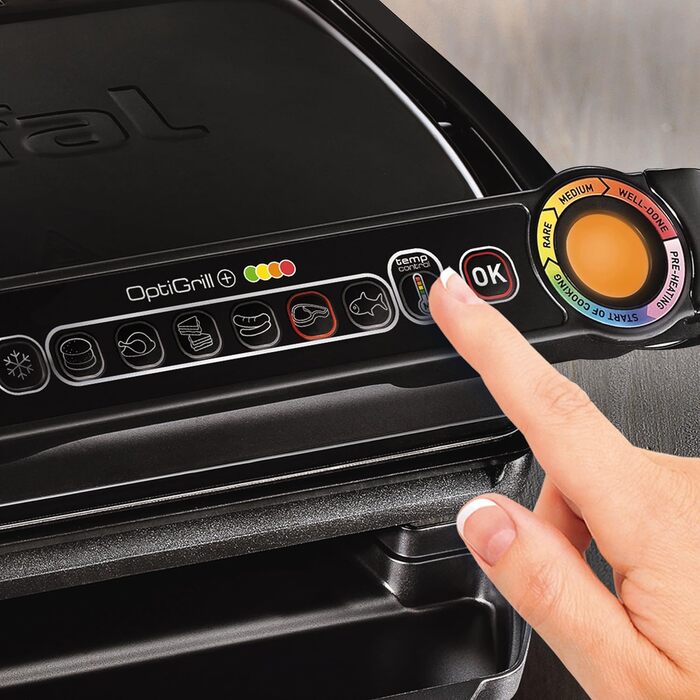 Контактний гриль Tefal OptiGrill для закусок та випічки GC7148 2 000 Вт Автоматична індикація готовності 6 попередньо встановлених програм в т.ч. насадка для перекусів для піци, лазаньї чорний