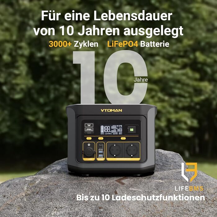Портативна електростанція VTOMAN FlashSpeed 600 600 Вт (пікова потужність 1200 Вт) - сонячний генератор 499 Втгод, LiFePO4, мобільний накопичувач енергії, 100 Вт USB-C, швидка зарядка 60 хв 0-80 для кемпінгу, риболовлі, автофургона