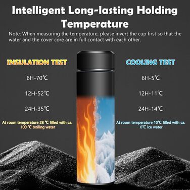Термос-пляшка з вакуумною ізоляцією об&39ємом 0,5 л, пляшка для води з нержавіючої сталі 304/316, сенсорний світлодіодний дисплей температури, герметична, без BPA, для дому, офісу, подорожей, спорту, чорна термопляшка 500 мл