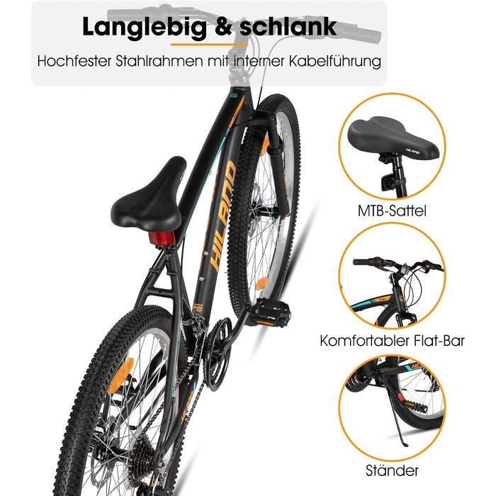 Гірський велосипед Hiland 26/27,5 дюймів, 18 швидкостей, чоловічий та жіночий, гірський велосипед з подвійними дисковими гальмами, 26-дюймовий гірський велосипед для дорослих з амортизаційною вилкою, гірський велосипед для чоловіків та жінок, помаранчевий