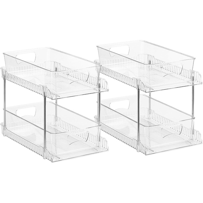 Органайзер для ванної кімнати, 2-рівневий, ефективне зберігання з шухлядами з прозорого пластику для кухні, під раковиною, штабелюється, економить місце у ванній кімнаті на кухні