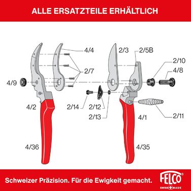 Садові ножиці FELCO 4 для великих правшів, ріжуть гілки діаметром до 25 мм, довжиною 210 мм, з канавкою для соку, ковані ручки, надійний інструмент для всіх завдань з різання. FELCO 4 Single