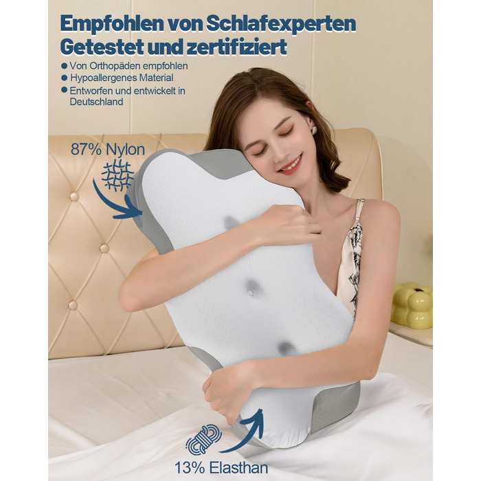 Подушка для шиї, подушка для сну на боці з подвійною зоною розвантаження вух, ергономічна ортопедична подушка з піни з ефектом пам&39яті від болю в шиї, подушка з підтримкою шиї для сну на спині/животі, темно-сіра