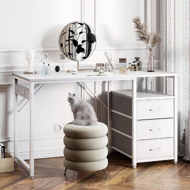 Письмовий стіл ODK з 3 тканинними шухлядами, 120x48x75,5 см, Комп&39ютерний стіл з 2 розетками та USB-портами, Двосторонній ПК-стіл, Офісний стіл для домашнього офісу, Білий 120x48x75,5 см Білий