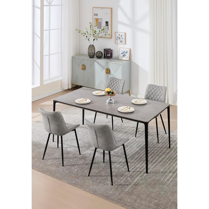 Обідні стільці WOLTU, Комплект з 2 шт. , Кухонні стільці, Стільці для вітальні, М&39які стільці зі спинкою, Для їдальні, Кухні, Вітальні, Офісу, Сидіння зі штучної шкіри, Металеві ніжки, Сірий BH210gr-2 Сіра штучна шкіра