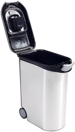 Контейнер для корму Curver, 20 кг, 54 л, металік (чорний/срібний), 49,3 x 27,8 x 60,5 см герметичний контейнер з коліщатками для зберігання сухого корму для собак, захищає від запахів