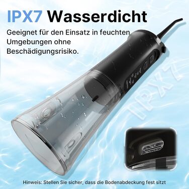 Бездротовий іригатор для порожнини рота, електричний зубний іригатор з 5 режимами, 4 насадками, резервуаром для води 310 мл та водонепроникністю IPX7. Іригатор, визнаний найкращим у тестах для очищення в подорожах, покращує здоров'я зубів. Чорний колір.