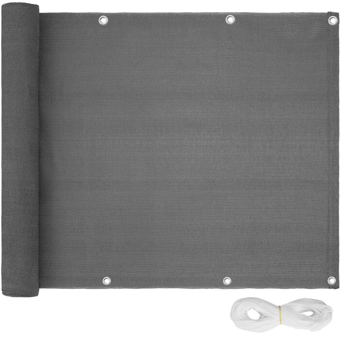 Всепогодна ширма для балкону, садова ширма для забезпечення конфіденційності, садова перегородка, ширма для тераси, вітрозахисна, брезент з люверсами для балконних поручнів, ширма для огорожі, обрамлення балкону - біло-сіра в смужку, 75 см сірого кольору 