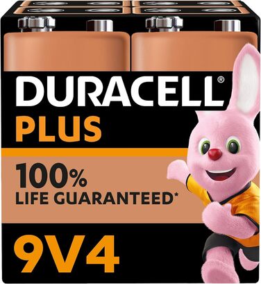 Блок-батарея Duracell Plus 9V, 4 шт. и, 9 вольт батарея ідеально підходить для детекторів диму, розмір пожежної сигналізації 9v pl