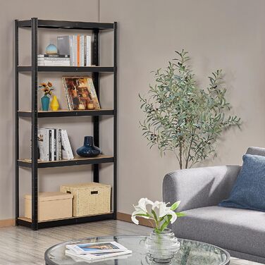 Полиця для зберігання Yaheetech для важких умов експлуатації з регульованими полицями з МДФ, органайзер-стелаж для гаража, вітальні, кухні, підвалу 90x30x180 см/чорна