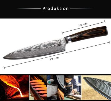 Кухонний ніж XL (32 см) професійний шеф-кухарський ніж з натуральної 67-шарової дамаської сталі I дамаської кухонний ніж і ніж шеф