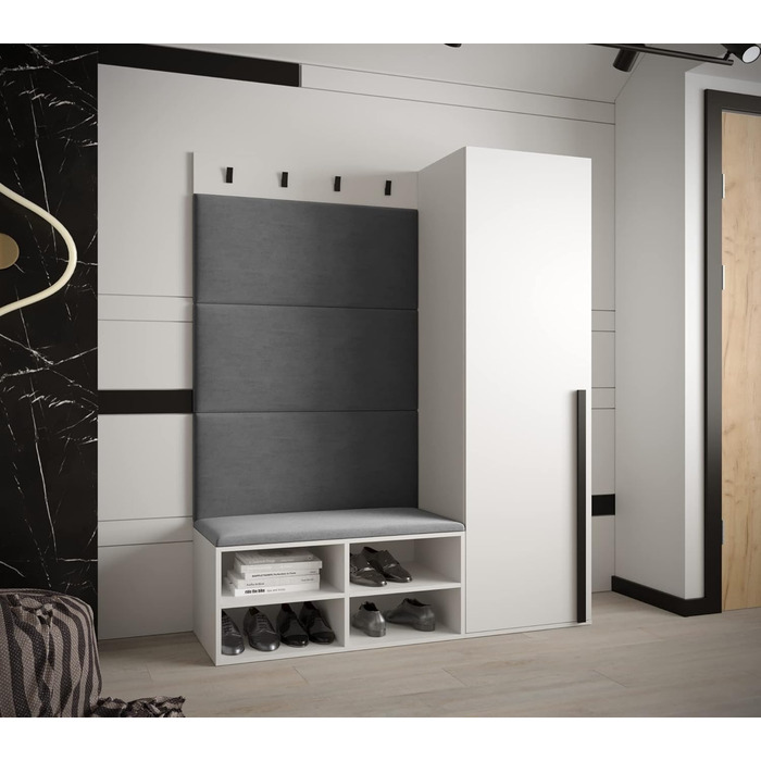 МЕБЛІ КРИСПІЛЬ Шафа для одягу MIRO Комплект 6 з м'якими панелями Сучасний дизайн (Маніла 16 (сірий), білий матовий чорний матовий)
