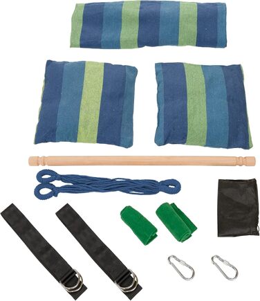 Підвісне крісло IB STYLE для саду, балкону - Зручне підвісне крісло, включаючи 2 подушки та комплект кріплення - Вантажопідйомність до 150 кг, тканинна поверхня з парусини 130x95 см, синій/зелений