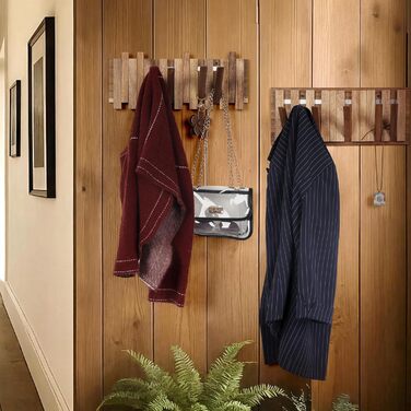 Звичайна дерев&39яна вішалка для пальто в сільському стилі з 8 гачками магнітна конструкція в шаховому порядку, відкидні настінні гачки для передпокою 42,5 см компактна настінна вішалка для курток, пальто та сумок. Розташування в шаховому порядку з 8 гачк