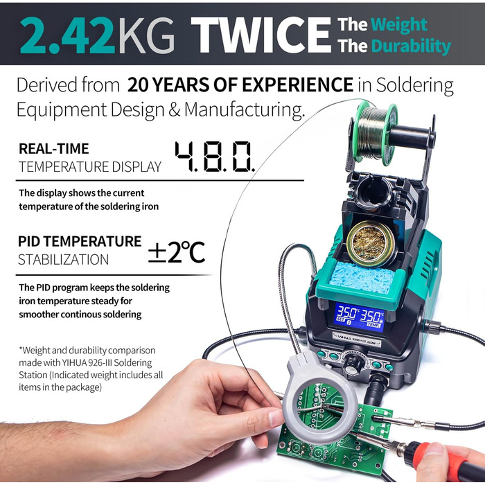 Паяльна станція YIHUA 939D III EVO 110W з 4 слотами пам'яті, подвійним РК-дисплеєм, сплячим режимом, 2 допоміжними руками, РК-об'є