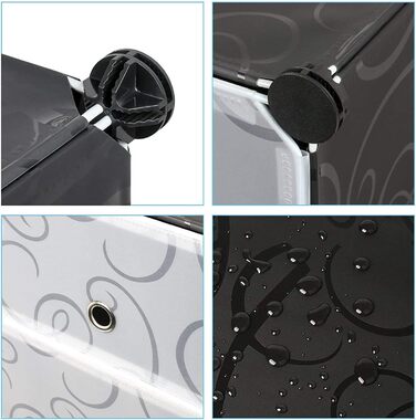 Взуттєва полиця Mondeer, 12 відділень, пластикове відділення для зберігання взуття, модульна пластикова полиця, взуттєва шафа для взуття, сумок та інструментів, з дверцятами, 91 * 36 * 105 см, чорна з друкованим декором