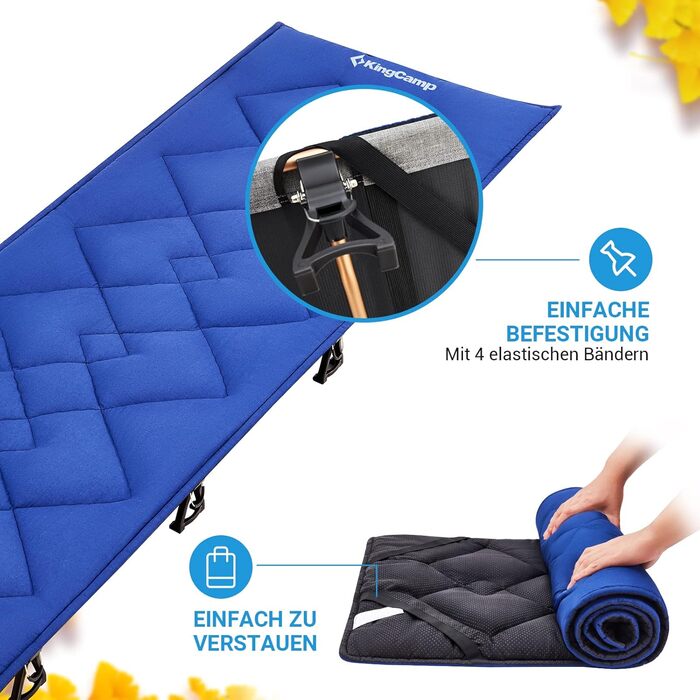 Подушка для кемпінгового ліжка KingCamp для кемпінгових меблів, м&39яка підкладка, підходить для розкладних ліжок та шезлонгів, бавовняна суміш, нековзка та миється, підвищення комфорту для вуличних ліжок, синя з ромбоподібним візерунком 350 г/м, 203 76 с