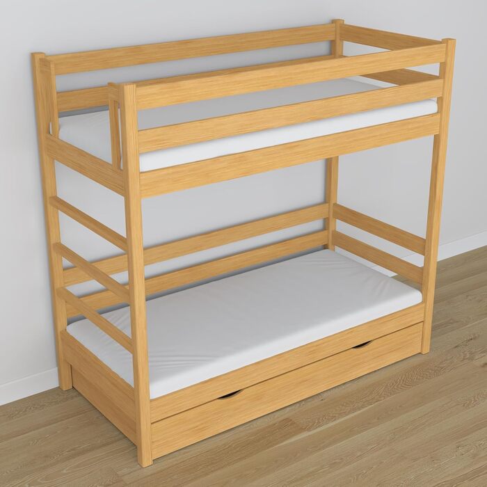 Двох'ярусне ліжко з висувною шухлядою 120x200 см, дитяче ліжко для 2 дітей, 2 сторони збірки драбини ліва або права, закруглені кр