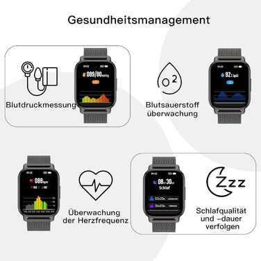 Розумний годинник Popglory для чоловіків та жінок, фітнес-годинник 1,85 дюйма з вимірюванням артеріального тиску, функцією телефону, голосовим керуванням, пульсометром, понад 100 спортивними режимами, фітнес-трекером, крокоміром, сном, SpO2, для Android т