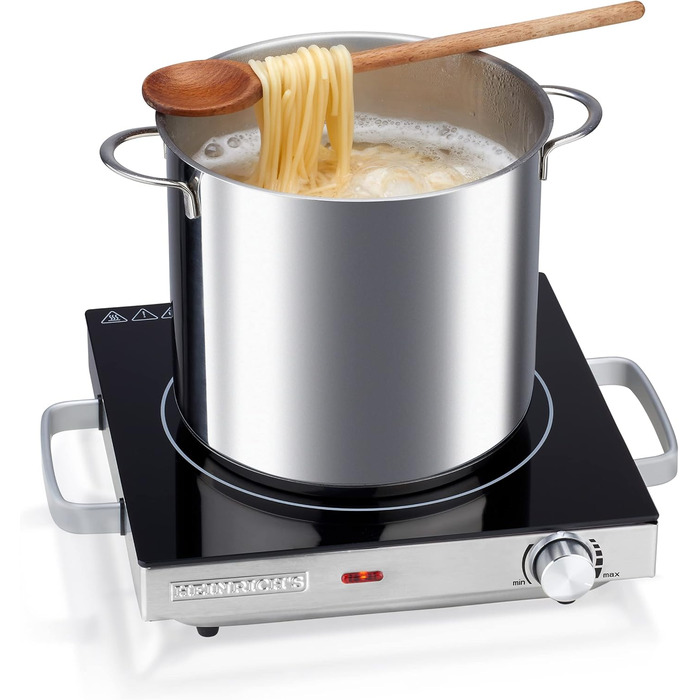 Інфрачервона варильна поверхня HEINRICHS Склокерамічна варильна поверхня з інфрачервоним нагріванням, електричні варильні поверхні, що підходять для всіх каструль і сковорідок, 2000 Вт для кемпінгу/офісу/кухні/на відкритому повітрі/одиночна, одинарна вари