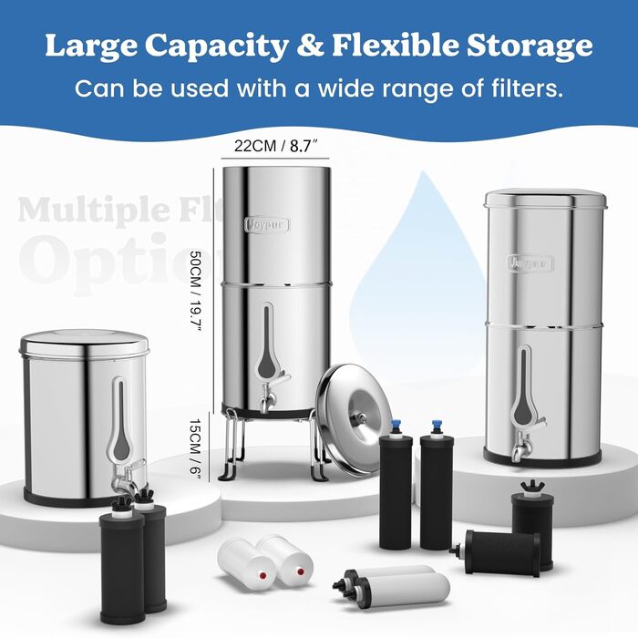 Гравітаційна система фільтрації води Joypur 8,5 л із оглядовим віконцем у формі сльози Гравітаційний фільтр для води для питної води з 2 керамічними фільтрами для домашнього використання для подорожей на автофургонах
