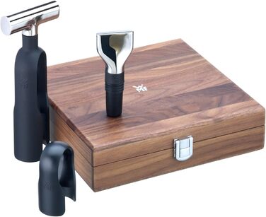 Набір для вина WMF Baric Sommelier 3 предмети, штопор, різак для фольги, пробка для пляшок, в коробці з горіхового дерева, чорний