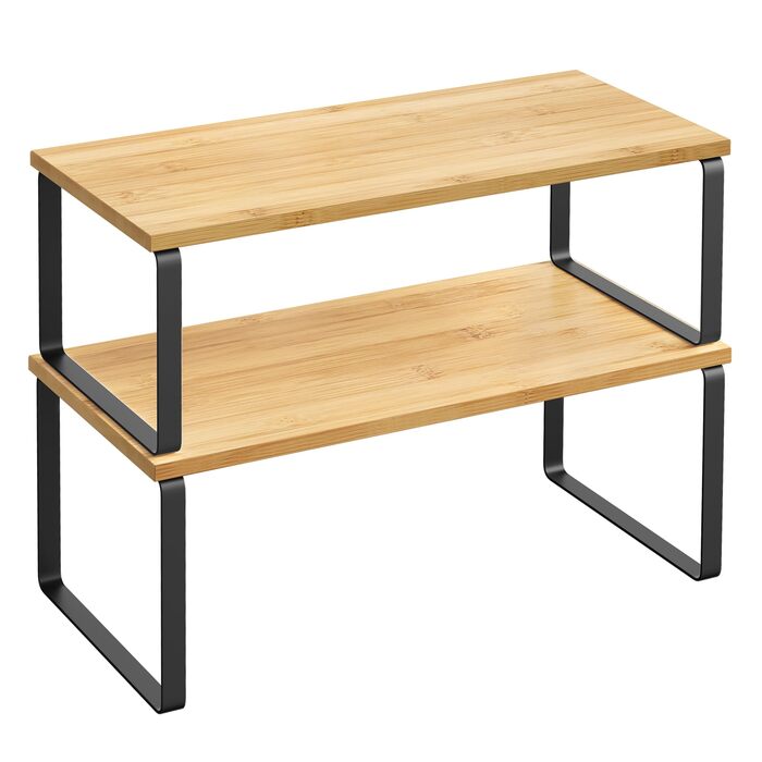 Стійка для спецій, Набір з 2 кухонних органайзерів, Кухонна полиця, Організатор для шафи, Розширювана, Мала полиця, Штабелюється, Металевий та Дерев&39яний Композит, Чорнило Чорний-Натуральний Бежевий KCS200B01 39,7 см Чорнило Чорний Натуральний Бежевий