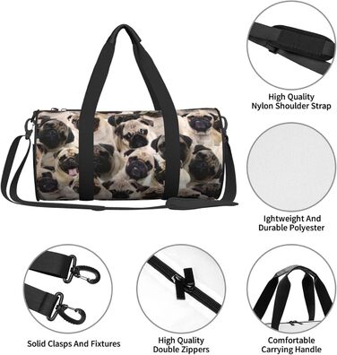 Дорожня сумка Париж, кругла, великої місткості, легка та міцна, ідеальний подарунок для походів, відпустки, ділових поїздок та іншого, з милим зображенням мопса, універсальний розмір