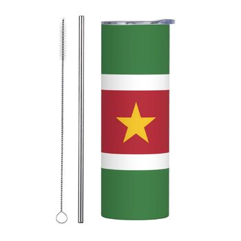 Кухоль з прямою трубочкою, дизайн Прапор Суринаму, друкований, дорожній кухоль, підходить для кемпінгу, офісу та дому, 590 мл