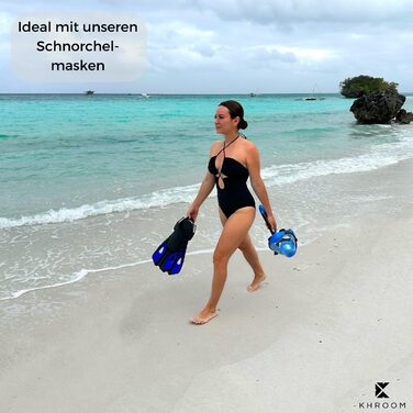 Регульовані ласти для сноркелінгу Khroom для дорослих та дітей Короткі ласти для підводного плавання, плавання та дайвінгу Легкі ласти для відпочинку та басейну, L/XL (42-47), сині