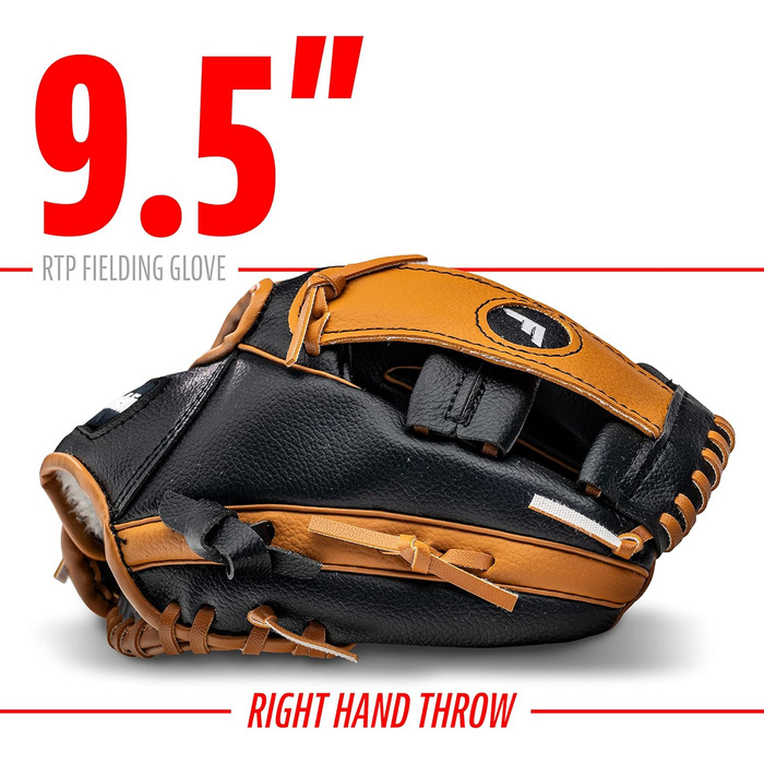 Дитячі бейсбольні рукавички Franklin Sports RTP набір рукавичок для тиболу м&39яч хлопчики дівчатка, набір рукавичок для тиболу діти малюки 9,5 дюймів, чорні/коричневі, підходять для праворуких гравців