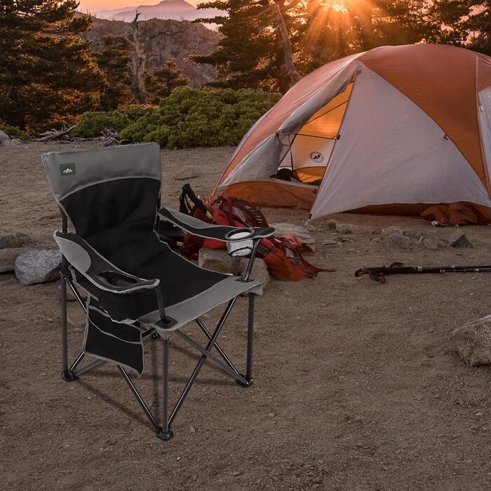 Складаний кемпінговий стілець Northroad, м&39який складний стілець з підставками для чашок та боковими кишенями, витримує до 136 кг, портативний рибальський стілець для пікніків, активного відпочинку на свіжому повітрі, походів - чорний
