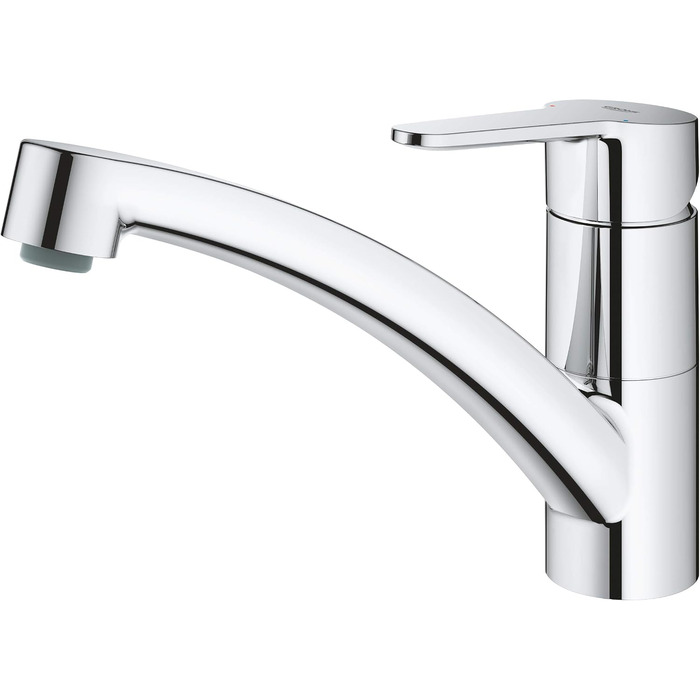 Кухонний змішувач GROHE BauGo з плоским виливом (практичний поворот на 140, гігієнічні ізольовані водні шляхи, простий монтаж), хром, 31680000