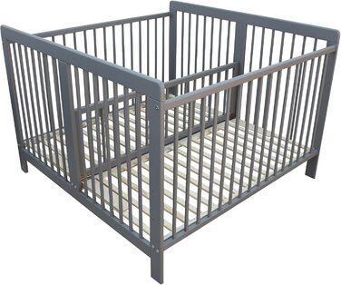 Дитяче ліжко для близнюків, односпальне ліжко, двоспальне ліжко 2-в-1, суцільний сірий колір з 2 матрацами 120x120 см та перегородкою 3026