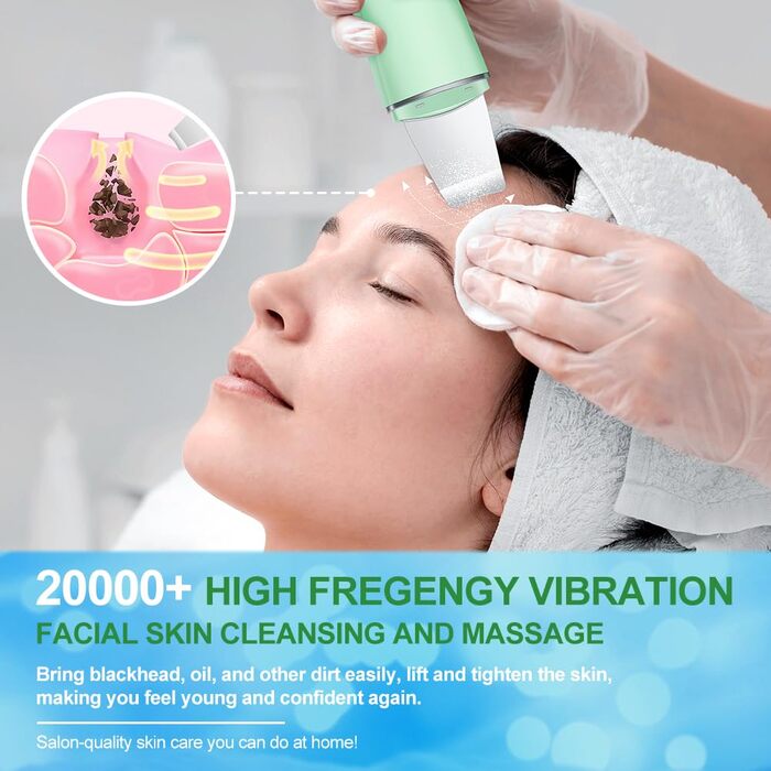 Скраб для шкіри ACWOO, пристрій для ультразвукового пілінгу для обличчя, ультразвуковий пристрій для обличчя для сяючої шкіри, лопатка для обличчя для видалення чорних крапок, засіб для очищення пір зелений