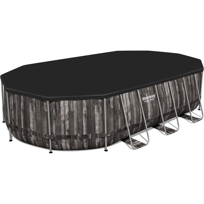 Басейн Bestway Power Steel Frame Pool Complete with Filter Pump 610 x 366 x 122 см, Wood Look (Bog Oak), Oval