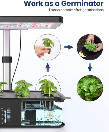 Гідропонна система вирощування iDOO, 12 стручків кімнатного травяного саду з автоматичним таймером, розумний сад зі світлодіодною лампою для рослин і вентилятором, регульований по висоті садовий набір трав, чорний