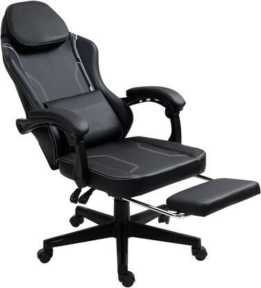 Чорне ігрове крісло - Підставка для ніг - Ергономічне - Регульована висота