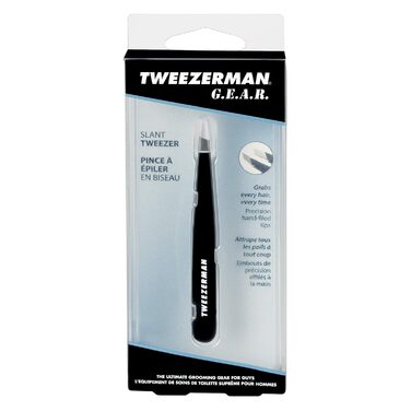 Пінцет TWEEZERMAN GEAR для чоловіків для ідеального вищипування брів, косий кінчик, нержавіюча сталь, чорний