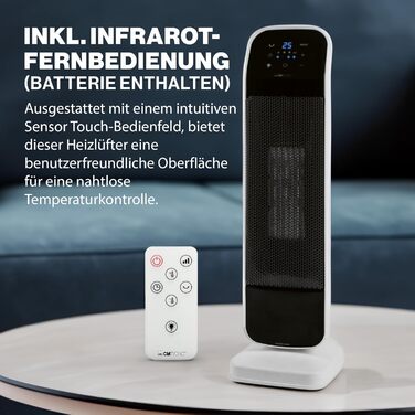 Вентиляторний обігрівач Clatronic з керамічним нагрівальним елементом PTC Регульована температура 15-35 C Охолоджувальний вентилятор Керамічний вентилятор з сенсорною панеллю керування Регульована температура в приміщенні HL 3763