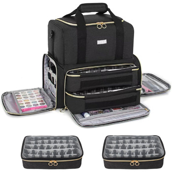 Мішечок для лаку для нігтів, двошаровий органайзер для зберігання лаку для нігтів на 80 флаконів (15 мл) та лампу для нігтів, великий футляр для косметики з відділеннями для зберігання, чорний